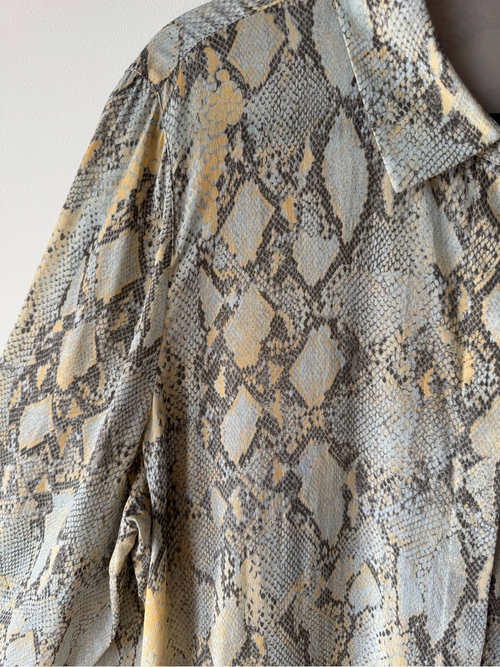 Lafayette 148 New York Snake-Print Button-Down Blouse in Yellow and Gray - Picture 3 of 16